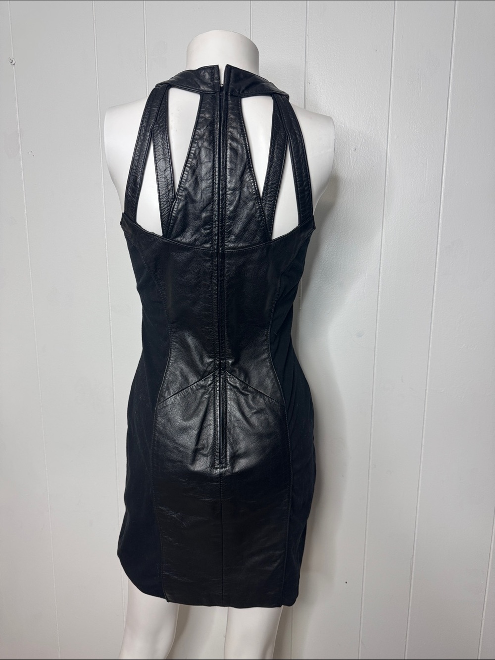 Vintage black leather dress approx size 2/4 - Picture 3 of 7